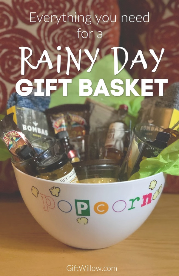 This rainy day gift basket is such a fun housewarming gift that can be used for birthdays, couples, christmas, or really any occasion! 